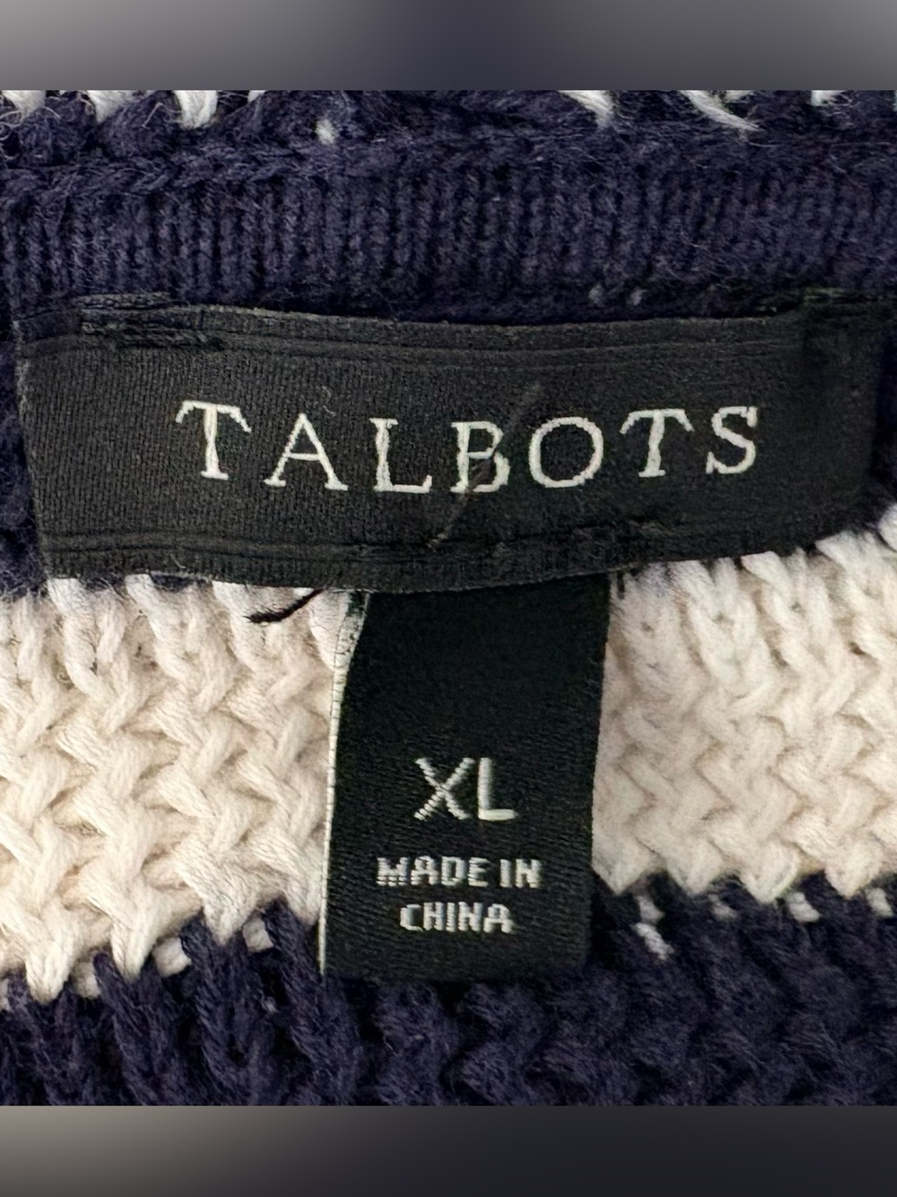 TALBOTS Navy Blue Striped Hoodie Sweater Kangaroo Pocket Nautical Preppy XL - Picture 6 of 6